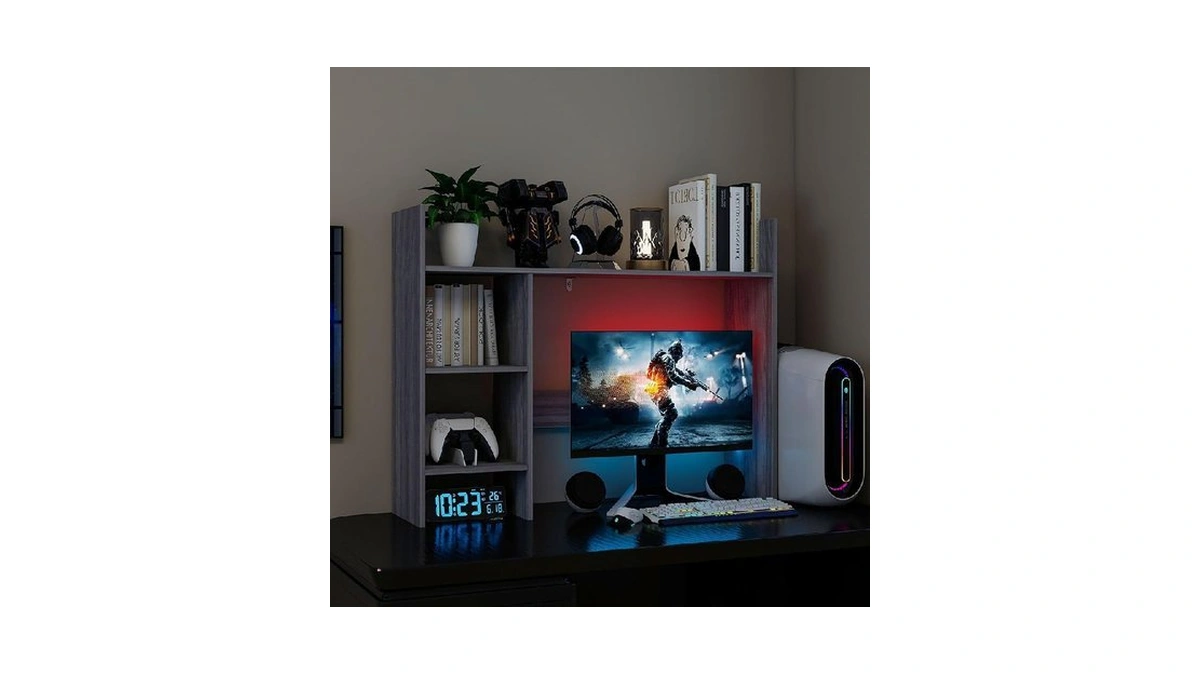 Ftzxhklx Desktop Bookshelf, Wooden Desk Hutch For Computer Monitor Up