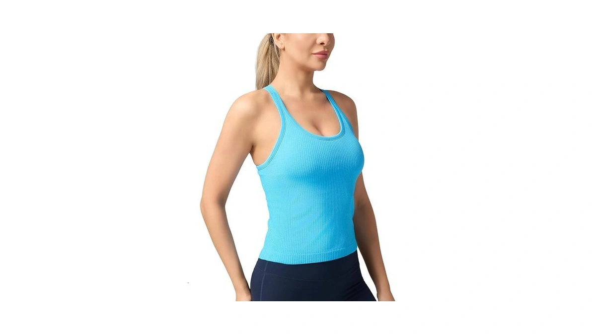 Excwudy Seamless Ribbed Workout Racerback Tank Tops With Built In