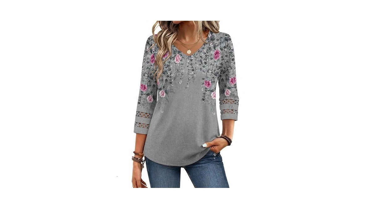 Zeagoo Women's 3/4 Length Sleeve Blouses Dressy Casual Boho Tunic