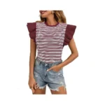Tankaneo Womens Ruffle Striped Tank Tops Summer Crew Neck Sleeveless