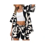 Verabendi Two Piece Print Cover Up Sets-top & Shorts,beach Vacation