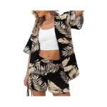 Verabendi Two Piece Print Cover Up Sets-top & Shorts,beach Vacation