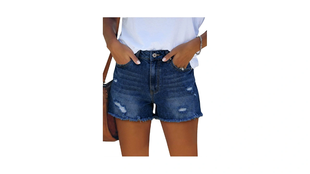 Onlypuff Mid Waisted Denim Shorts With Pockets For Women Frayed