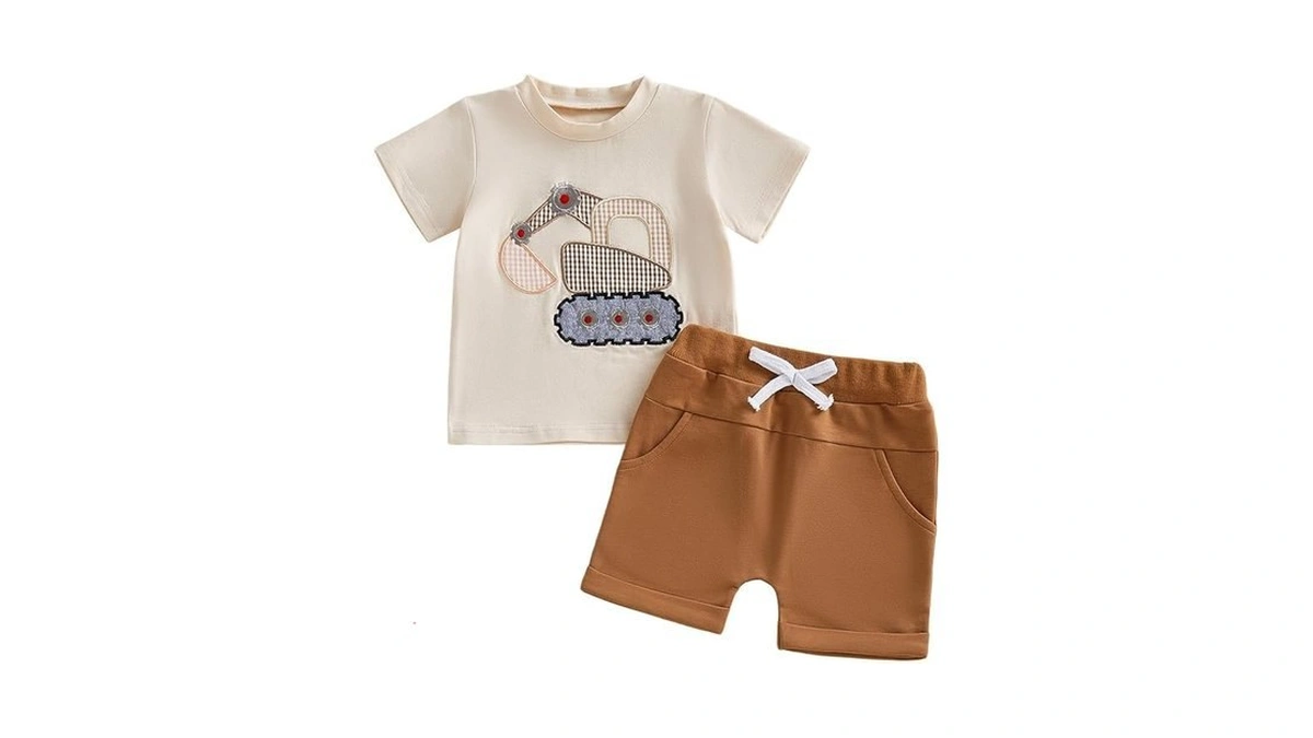 Focusnorm Toddler Baby Boy Summer Clothes Excavator Embroidery Short Sleeve