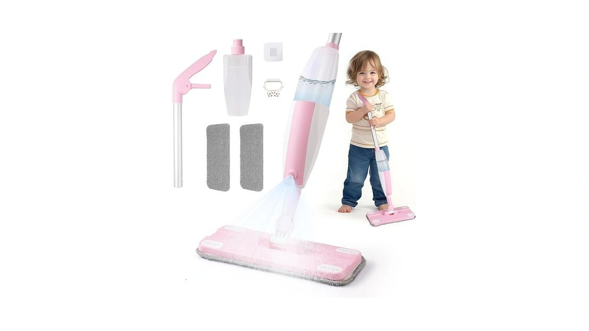 Hilsoeet Kids Spray Mop Pink, Real Working Water-spraying Toy, Montessori