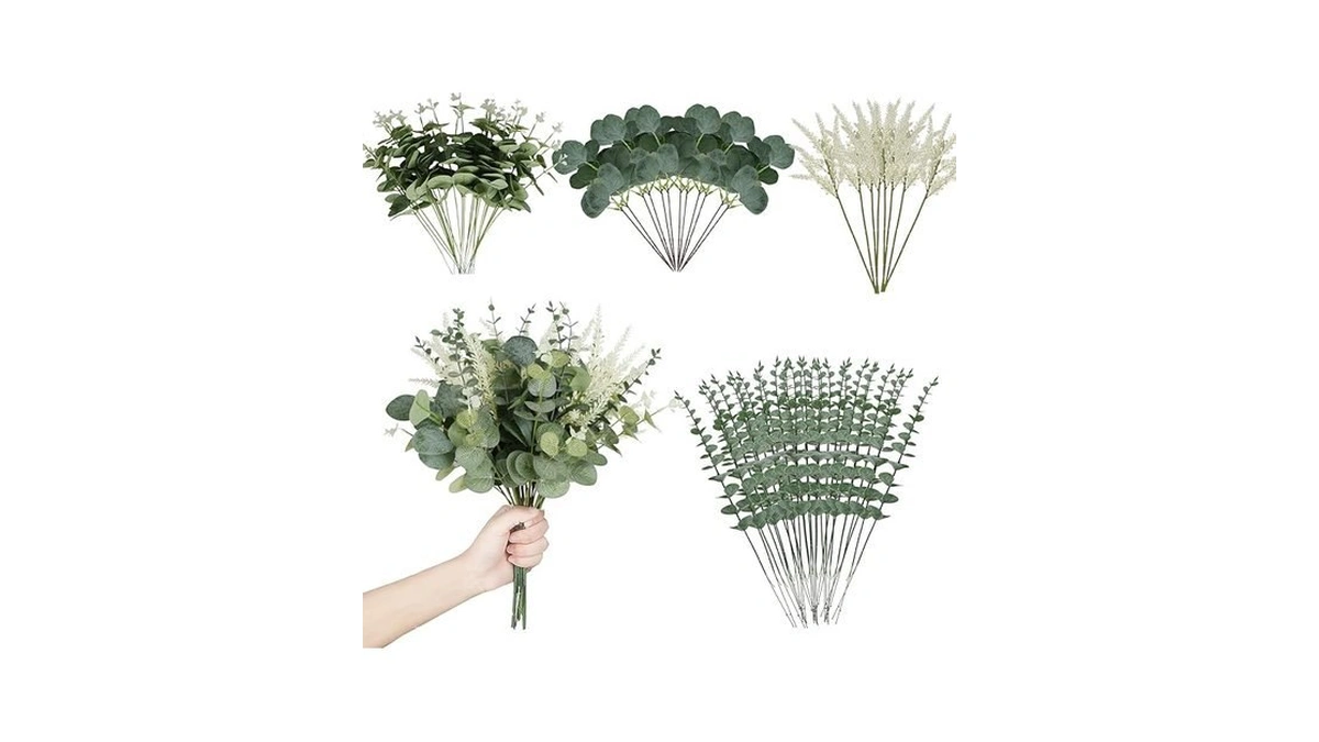 Coreland Artificial Eucalyptus Leaves Stems 120 Pcs 4 Kinds Mixed