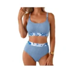 Herseas Women's Textured Bikini Sets Floral Trim Scoop Neck Padded