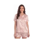 Just Love Women's Satin Pajama Set, Short Sleeve Button Down