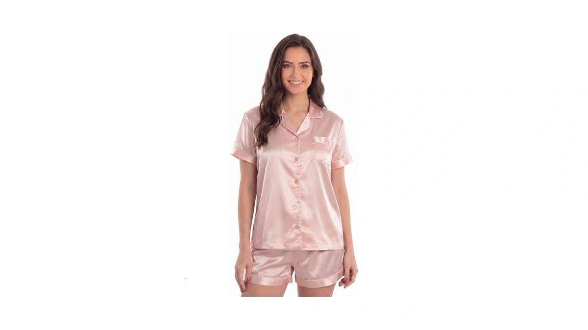 Just Love Women's Satin Pajama Set, Short Sleeve Button Down