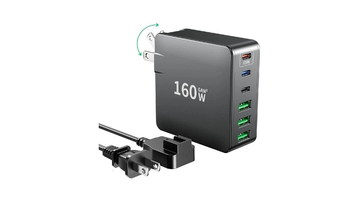 Usb C Charger, 160w Fast Gan Compact Foldable Rapid Plug