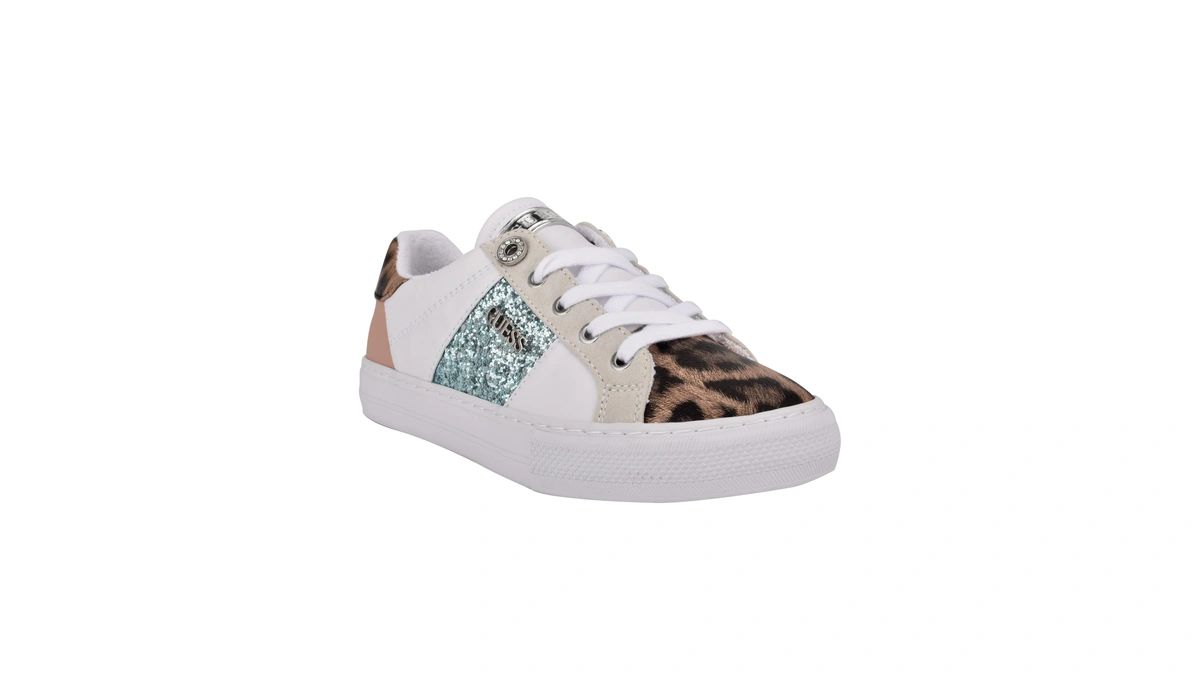 Guess Women's Loven Sneaker, White/pink Leopard Multi 142, 7.5