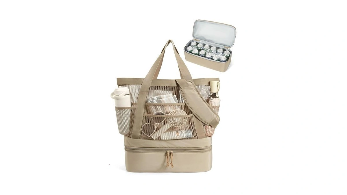 Bagsmart Beach Bag For Women, Mesh Tote Bags With Zipper,