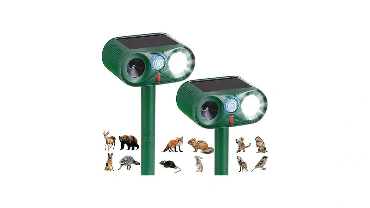 2pack Solar Ultrasonic Animal Repeller With Strobe Light – For