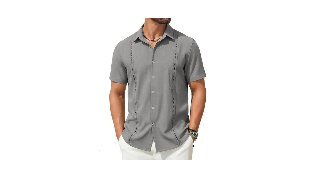 Coofandy Men's Guayabera Shirts Cuban Camp Short Sleeve Button-down Cotton