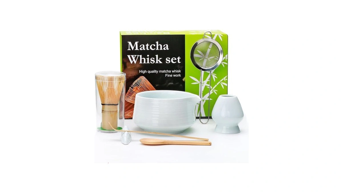 Accguan Matcha Whisk Set, 7pcs - Bamboo & Ceramic, Includes