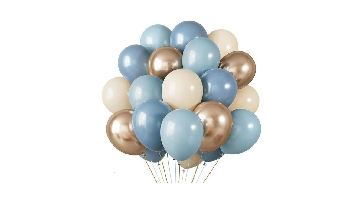 Rubfac Dusty Blue And Gold Balloons, 65pcs 12 Inches Champagne