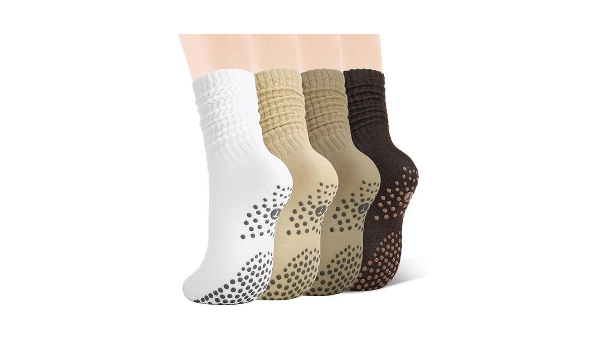 Scenicamp Pilates Socks With Grips For Women, 4 Pairs Long