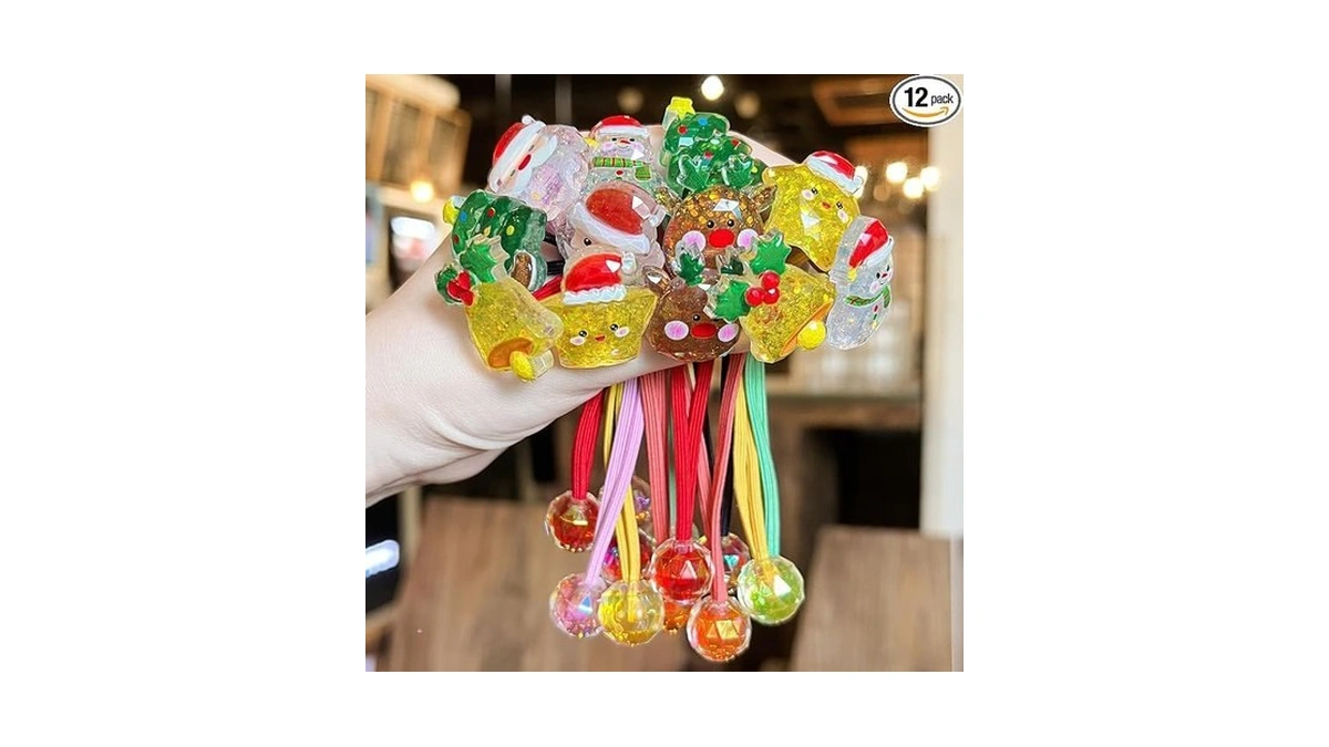 12pcs Ball Charm Hair Ties For Little Girls,colored Bead Rubber