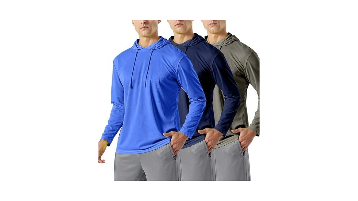 3pc Men’s Upf 50+ Sun Protection Lightweight Long Sleeve Hoodie,