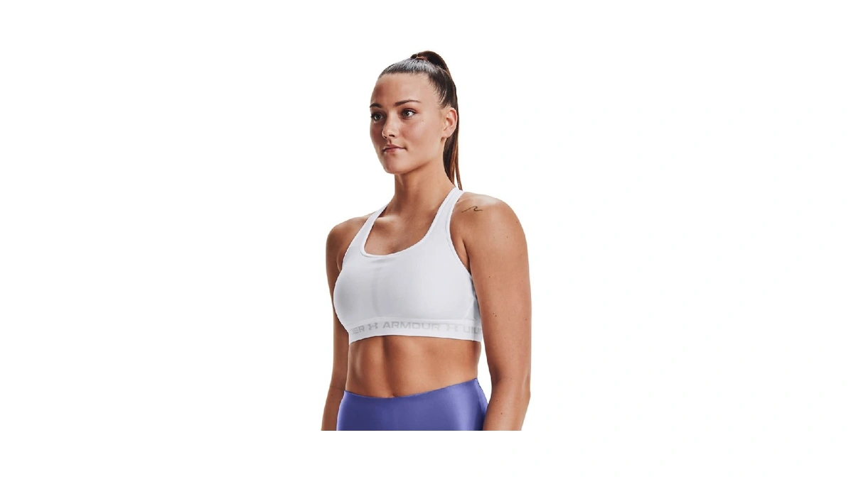 Under Armour Womens Crossback Mid Impact Sports Bra, White (100)/halo