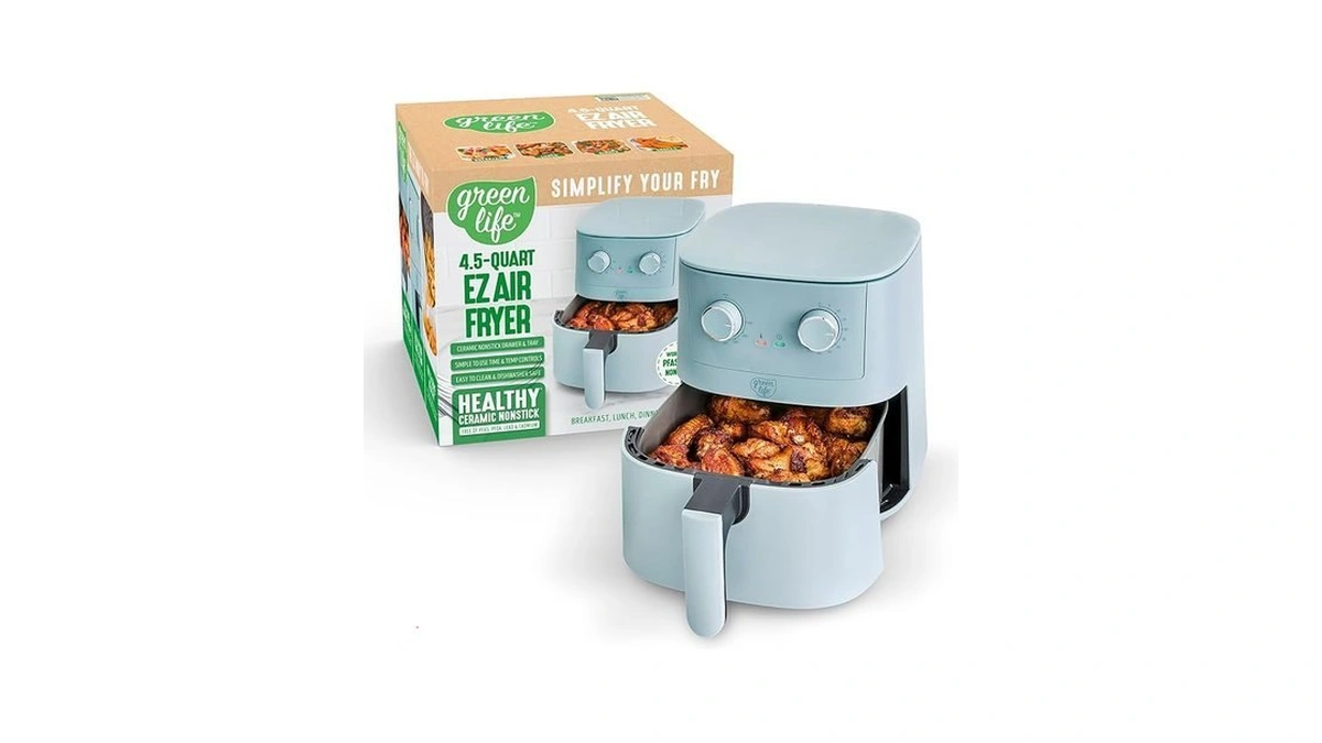 Greenlife 4.5qt Air Fryer, Mechanical Dial Controls, Pfas-free Ceramic Nonstick