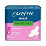 Carefree Maxi Pads For Women, Super/long Pads With Wings, 28ct