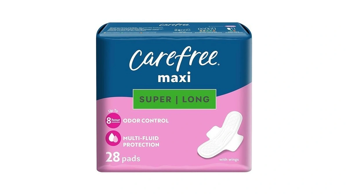 Carefree Maxi Pads For Women, Super/long Pads With Wings, 28ct
