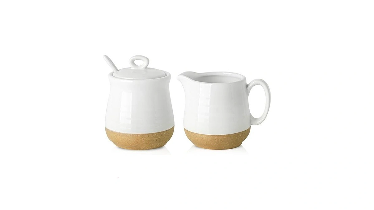 Hasense Ceramic Sugar And Creamer Set, 3 Piece Coffee Serving