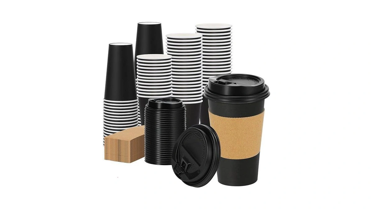 Lamosi 100 Pack 16 Oz Disposable Coffee Cups With Lids