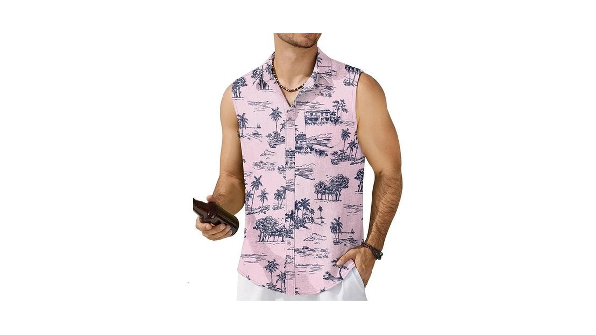 Coofandy Men's Sleeveless Beach Shirts Summer Button Up Tank Tops