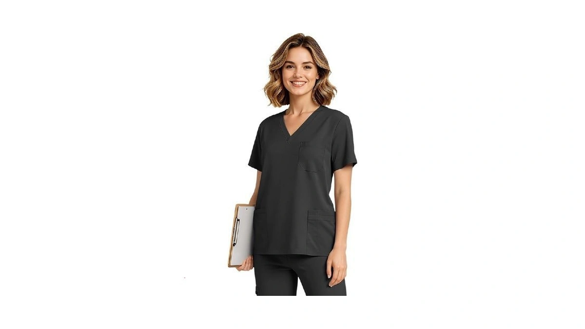 Bovchies Scrub Tops For Women, V-neck Medical Uniform Top With