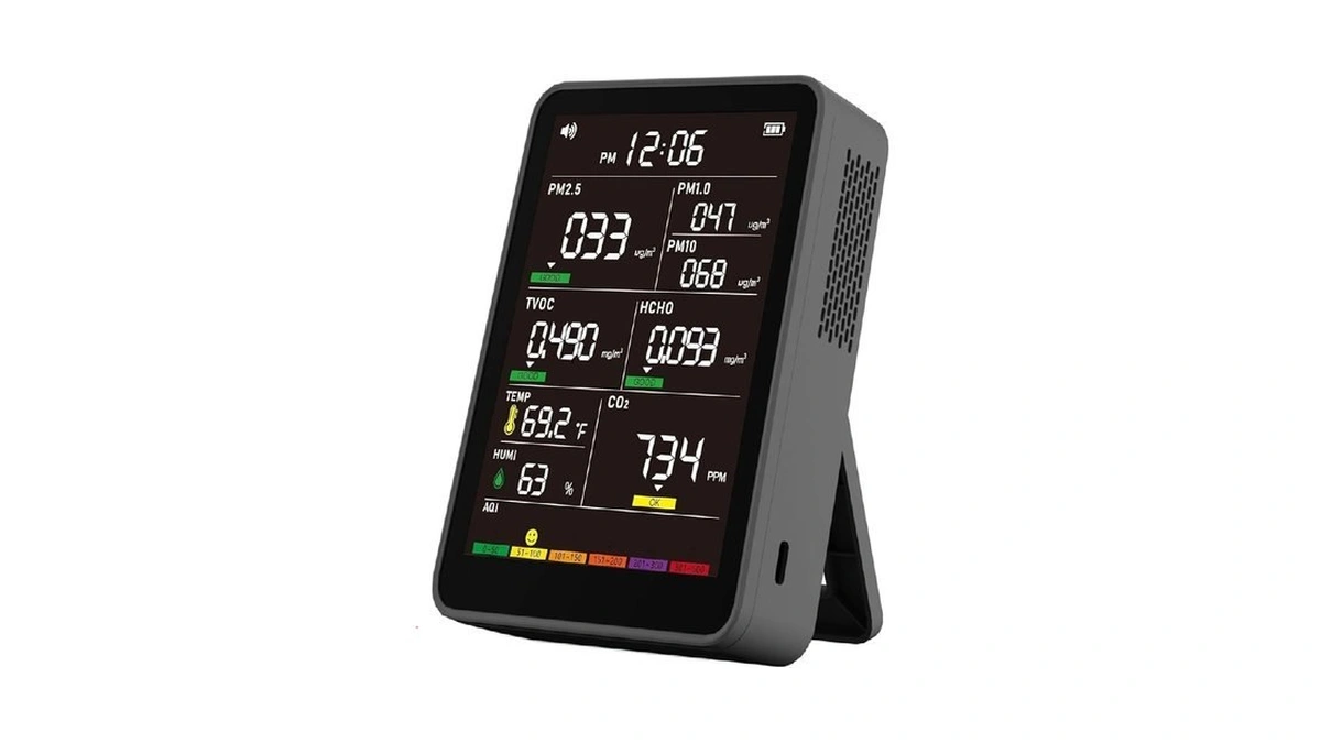Professional Indoor Air Quality Monitor With Aqi Alerts, Portable Real-time