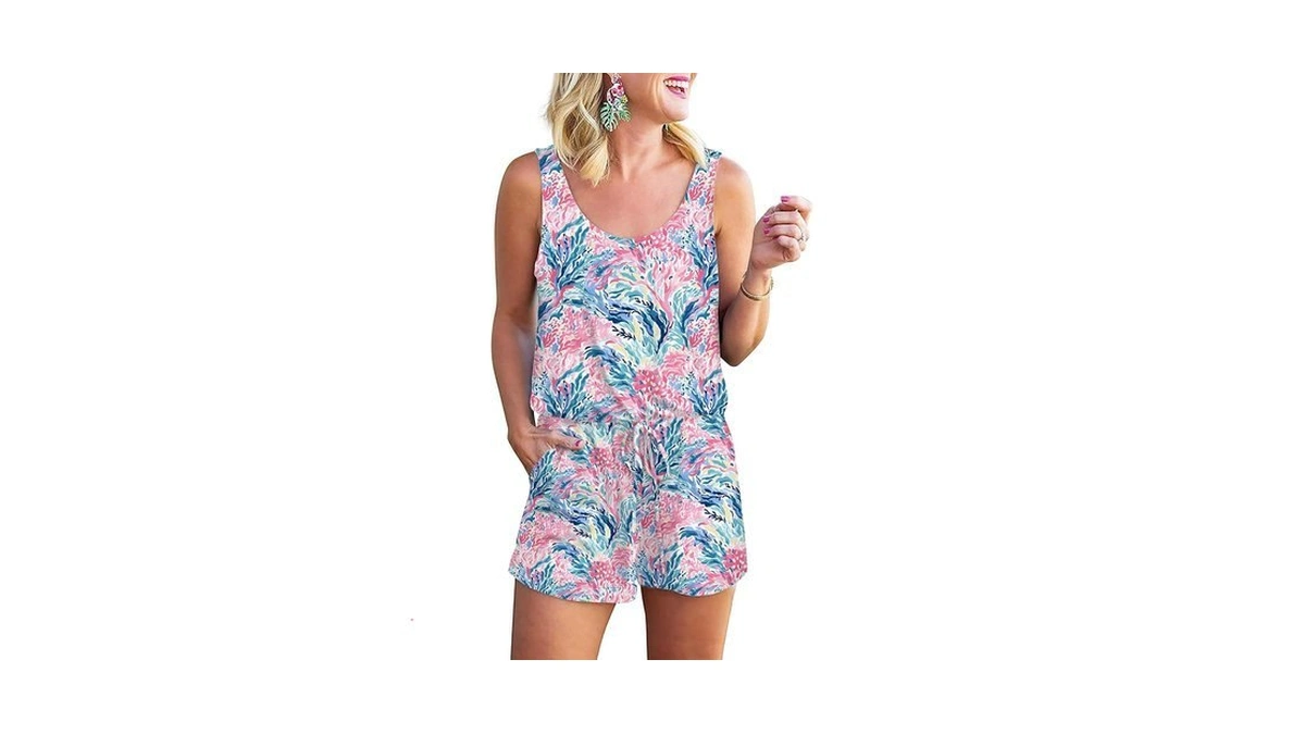 Raisevern Rompers For Women Summer Casual Short Jumpsuits Hawaiian Tropical