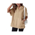 Fisoew Womens Oversized Half Zip Hoodies Short Sleeve Casual Sweatshirts