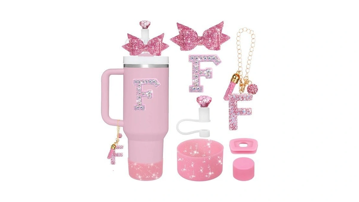 Mity Rain 7pcs Pink Cup Accessories Set For Stanley Cup,