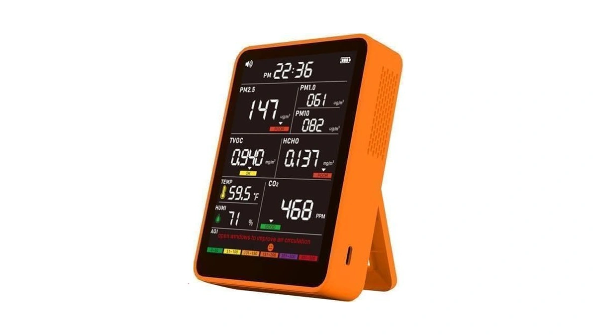 Professional Indoor Air Quality Monitor With Aqi Alerts, Portable Real-time
