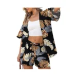Verabendi Two Piece Print Cover Up Sets-top & Shorts,beach Vacation