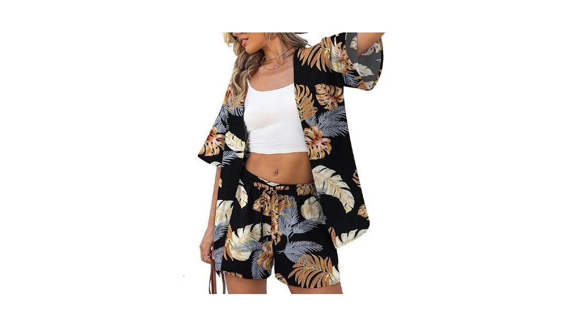 Verabendi Two Piece Print Cover Up Sets-top & Shorts,beach Vacation