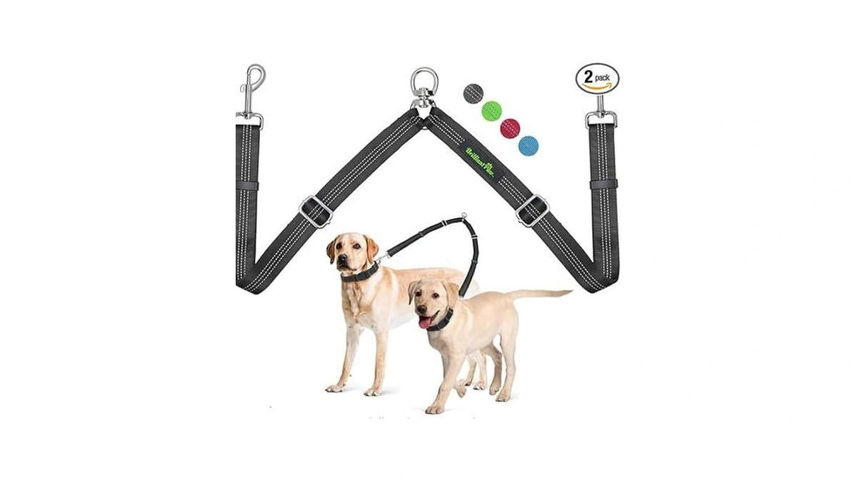 Brilliant Paw Double Dog Leash Coupler, No Tangle 360° Swivel