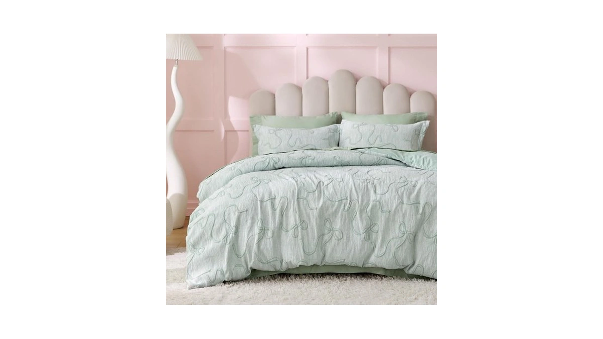 Bedsure Green Duvet Cover Queen Size With Bowknot Jacquard Design,