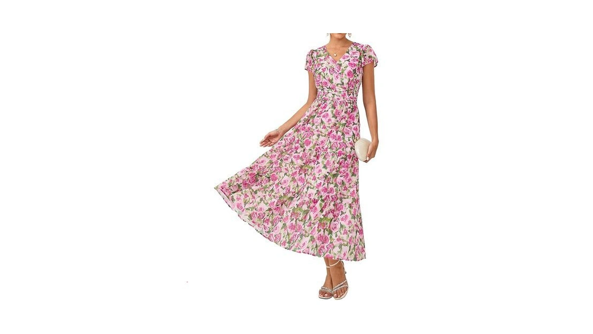Grace Karin Women Summer Dress,maxi Floral Dresses,v Neck Wedding Guest