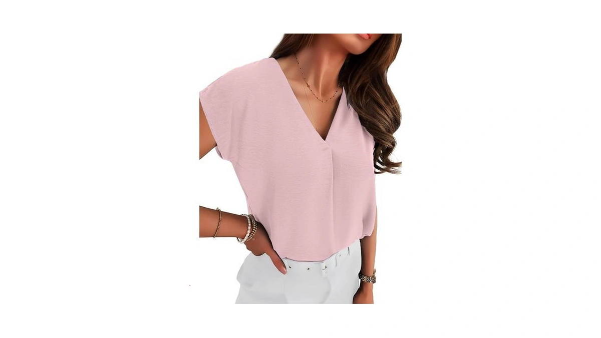 Totatuit Women's Dressy V Neck Chiffon Blouses Cap Sleeve Shirts