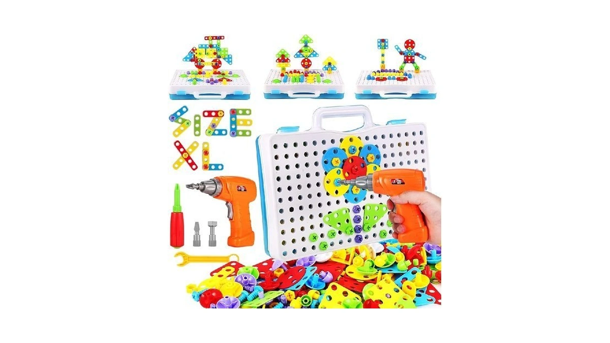 Parhlen Educational Toys Building Blocks, 244 Pieces Electric Screwdriver Diy