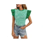 Tankaneo Womens Ruffle Striped Tank Tops Summer Crew Neck Sleeveless