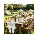 Tiosggd White Lace Table Runner With Large Bow Ends, 72