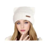 Cat Ear Beanie Cute White Cat Crochet Beanie Winter Warm