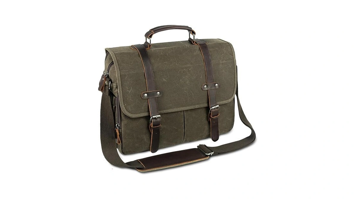Wogarl 15.6 Inch Messenger Bag For Men Genuine Leather Waxed