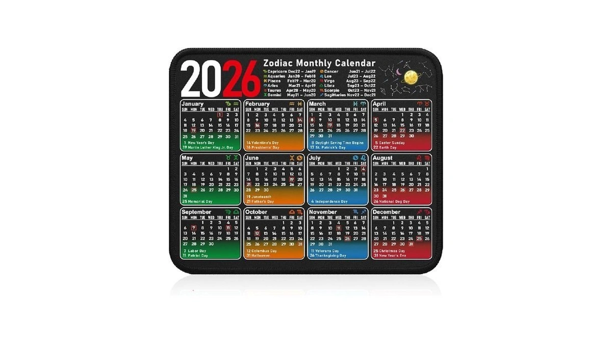 Mouse Pad 2026 Calendar, Zodiac Design Mousepad With Planner Layout
