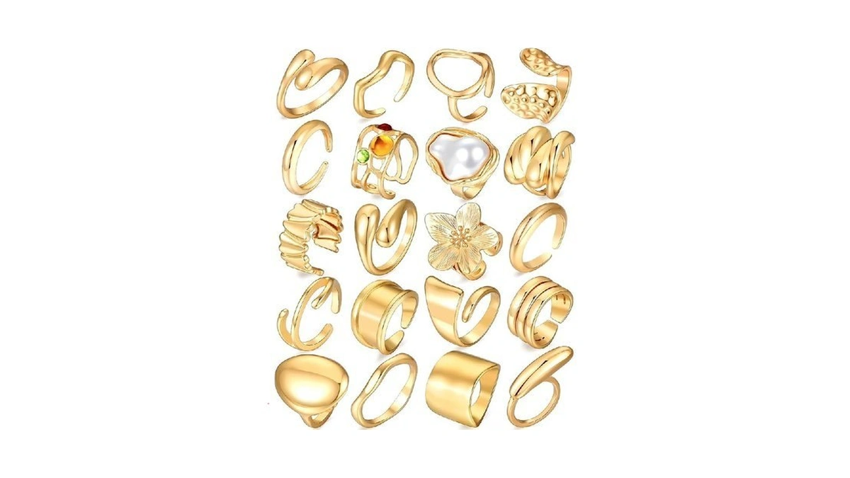 Yeezii 20 Pcs Gold Rings Set For Women, Chunky Statement