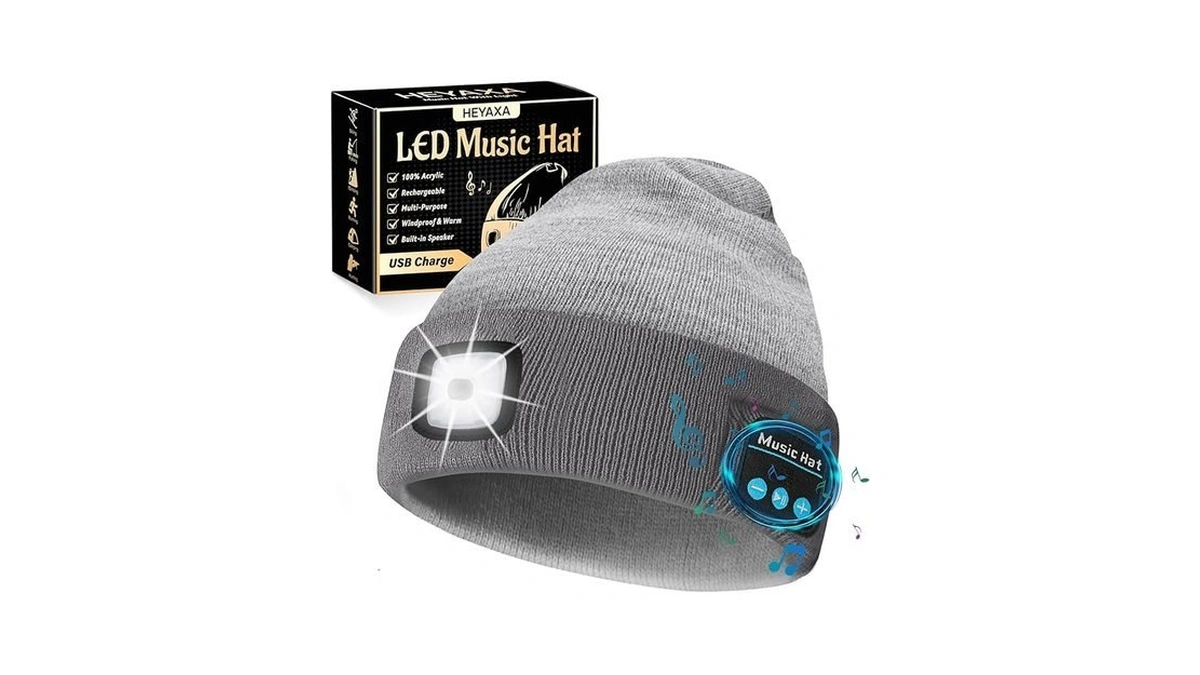 Heyaxa Bluetooth Beanie Hat, Usb Rechargeable 4 Led Wireless Music